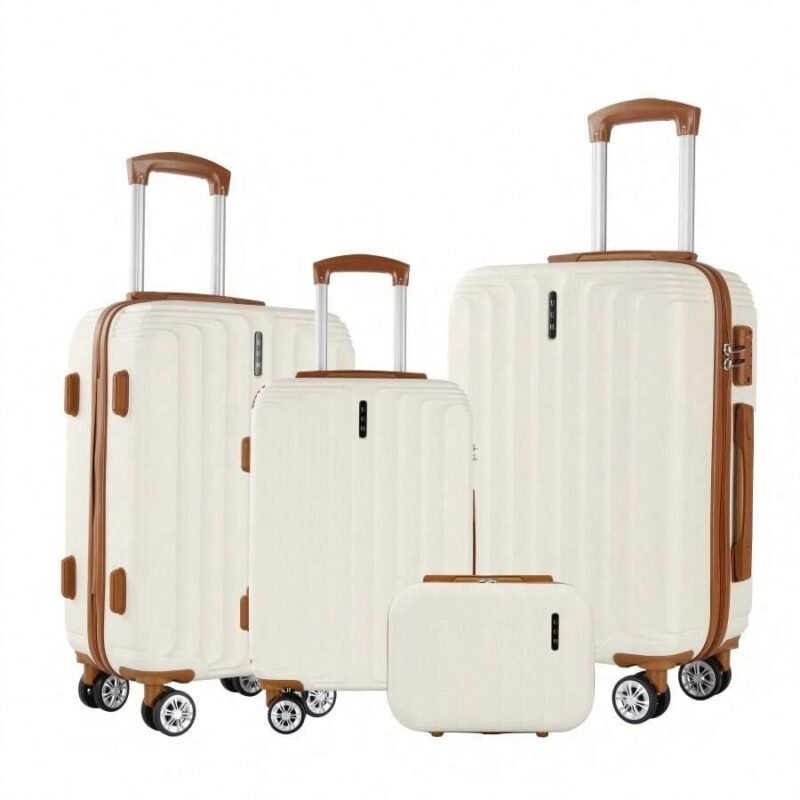 Juego de maletas UUH de 4 piezas, carcasa rígida y cerradura TSA, blanco