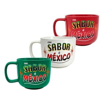 Juego de 3 Tazas de Café y Té de Cerámica 400 ml Diseño Original Chefmaker Mexamug para Fiestas Patrias